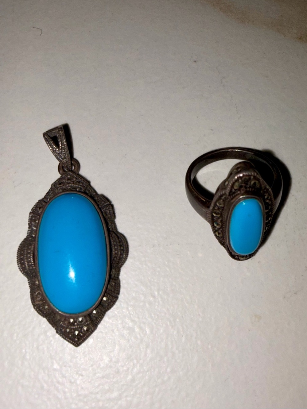 Turquoise Oval Pendant and Matching Ring - Unbranded